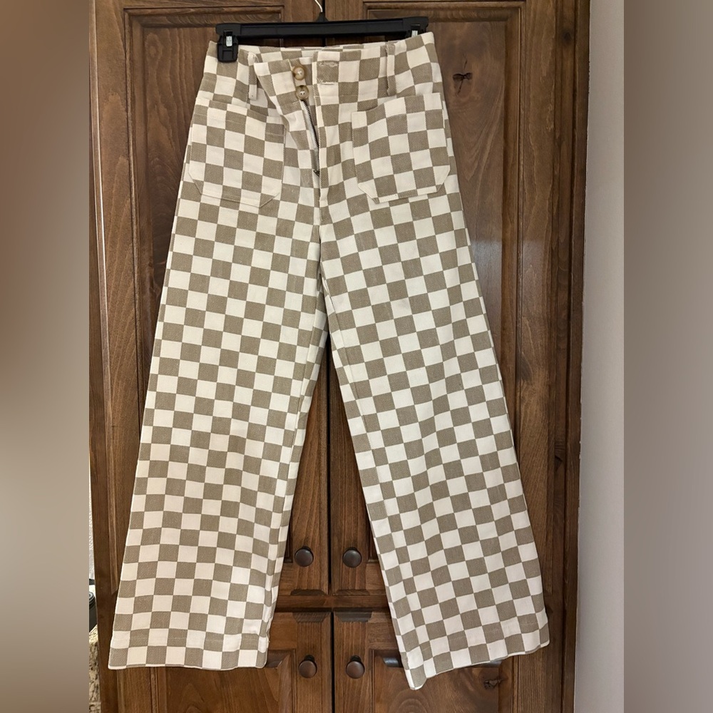 Altar'd State Beige and White Checkered Pants